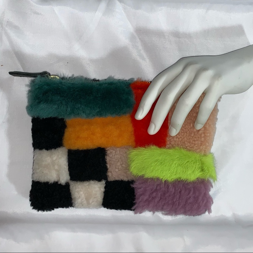 PRIMECUT hand pieced "Playground" shearling clutch POUCH - Picture 1 of 7